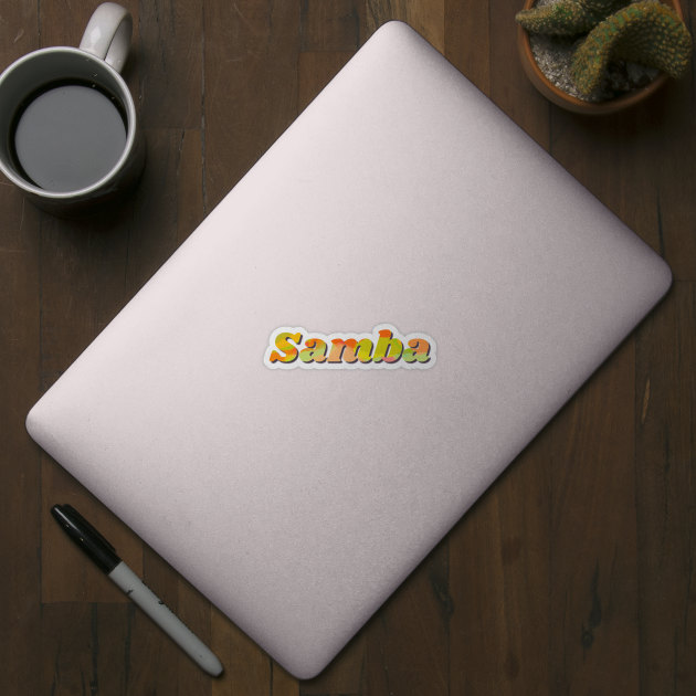 Samba lettering in orange yellow on green background by Bailamor